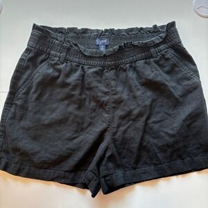 J. Crew Smocked Waist Linen‎ Blend Shorts Ruffle Elastic Black Size Small